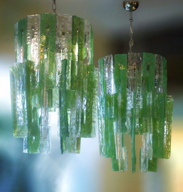 Venetian green glass chandeliers by Mazzega