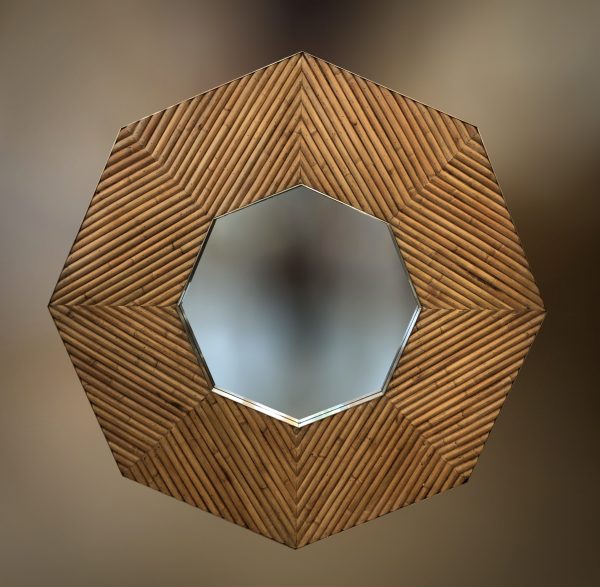 Italian octagonal bamboo and brass mirror