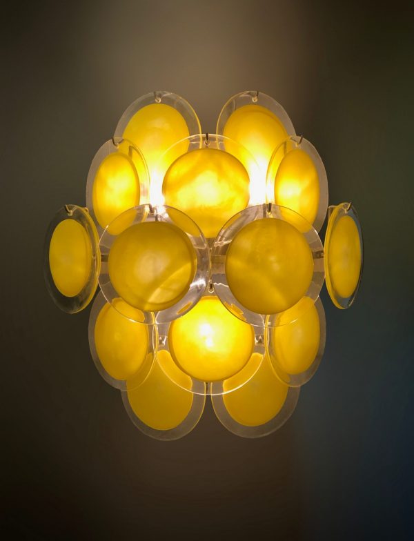 Pair of Venetian glass discs wall lights by Vistosi