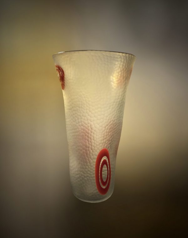 Venetian hammered glass vase with red murrine