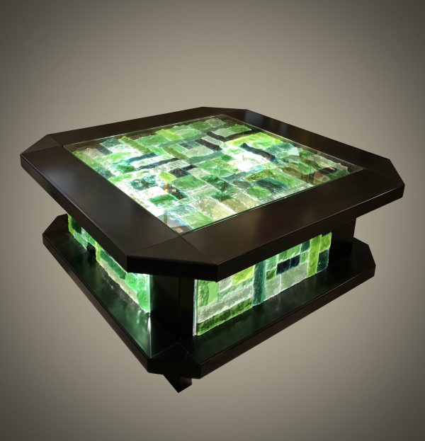Italian glass coffee table with light